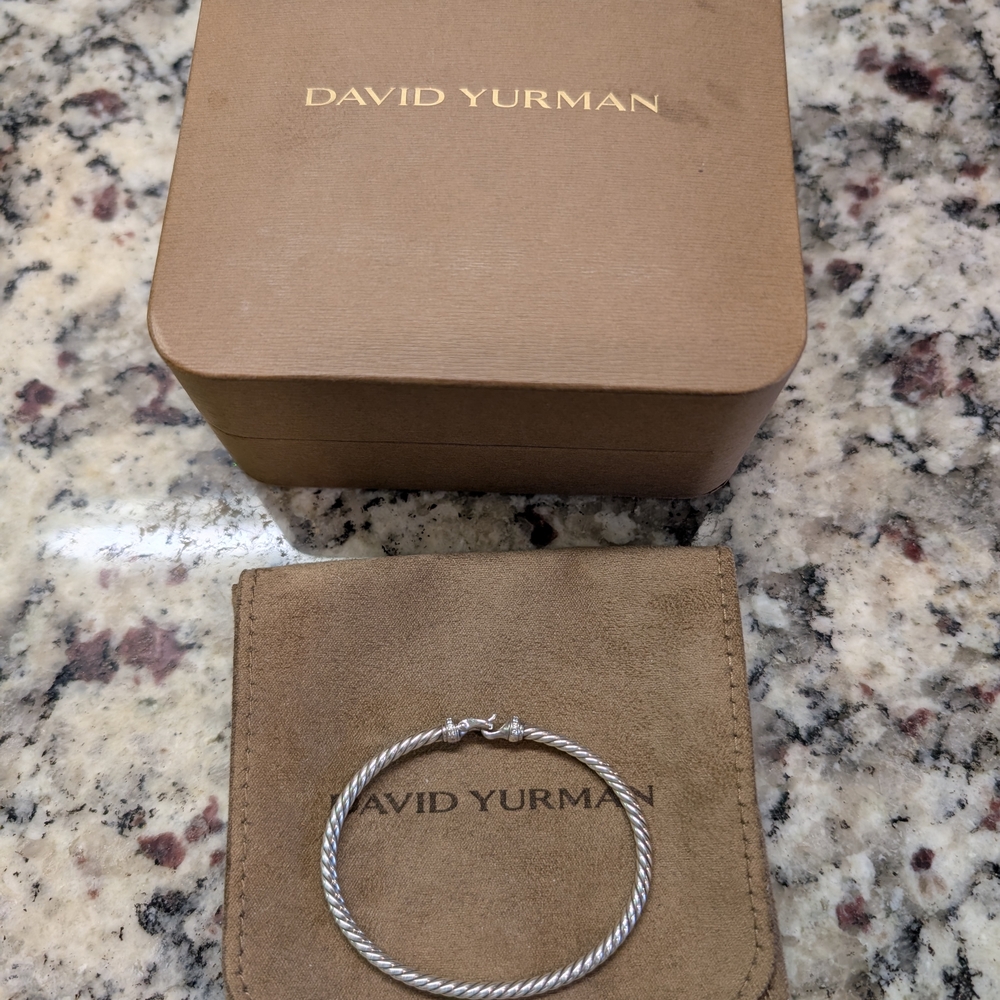 Authentic David Yurman Silver Buckle Cable Bracelet with Diamonds - Picture 13 of 14
